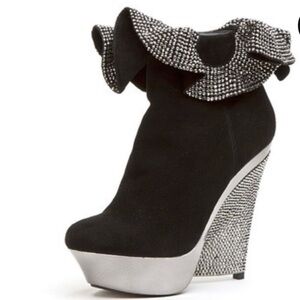 Lady couture glam Black and Silver Women's Wedge Boots booties rhinestone size 6